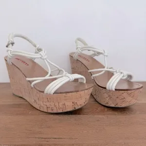Prada White Leather Strappy Cork Wedge Espadrille Sandals Size 39 Euro/9 US
