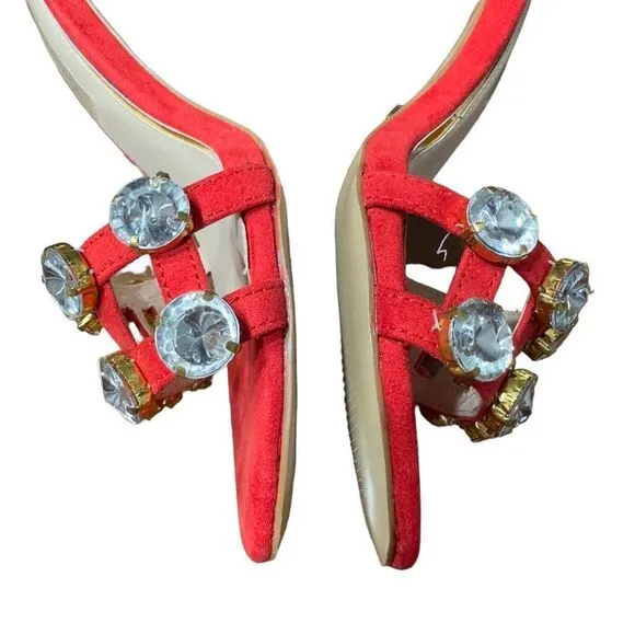 PRIMA DONNA Collection Big Studs Red Strappy Heeled Sandals Size 37 (6.5 US)