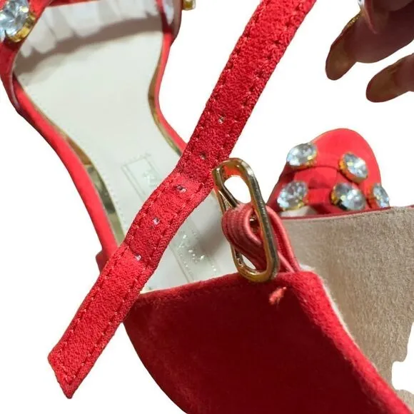 PRIMA DONNA Collection Big Studs Red Strappy Heeled Sandals Size 37 (6.5 US)
