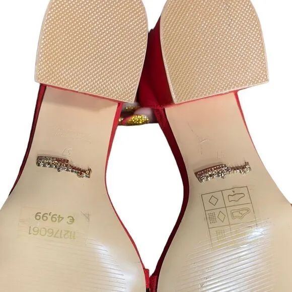 PRIMA DONNA Collection Big Studs Red Strappy Heeled Sandals Size 37 (6.5 US)
