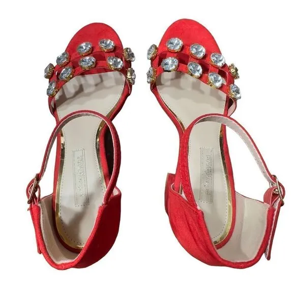 PRIMA DONNA Collection Big Studs Red Strappy Heeled Sandals Size 37 (6.5 US)