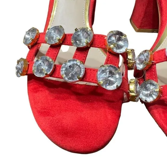 PRIMA DONNA Collection Big Studs Red Strappy Heeled Sandals Size 37 (6.5 US)