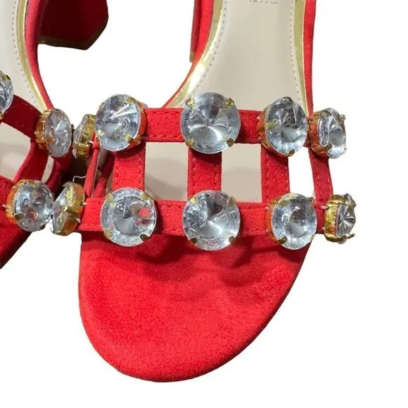 PRIMA DONNA Collection Big Studs Red Strappy Heeled Sandals Size 37 (6.5 US)