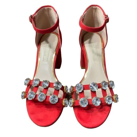 PRIMA DONNA Collection Big Studs Red Strappy Heeled Sandals Size 37 (6.5 US)