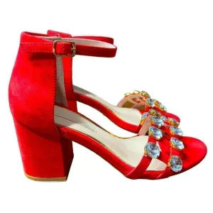 PRIMA DONNA Collection Big Studs Red Strappy Heeled Sandals Size 37 (6.5 US)