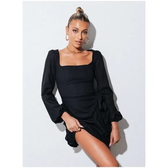 PRINCESS POLLY The Villa Mini Dress Black sz 4 NEW Women's