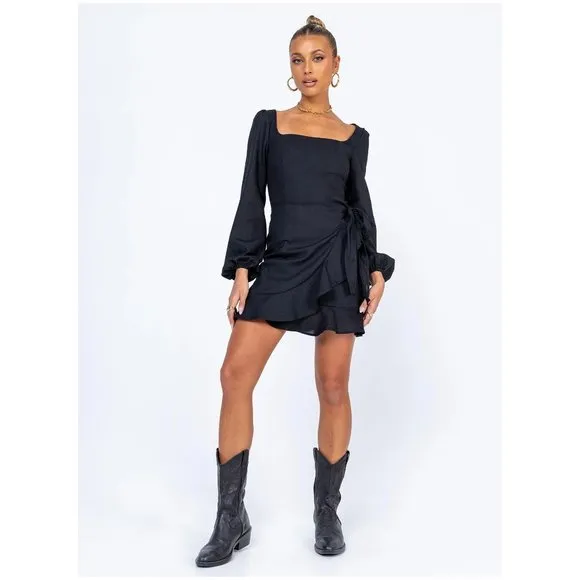 PRINCESS POLLY The Villa Mini Dress Black sz 4 NEW Women's