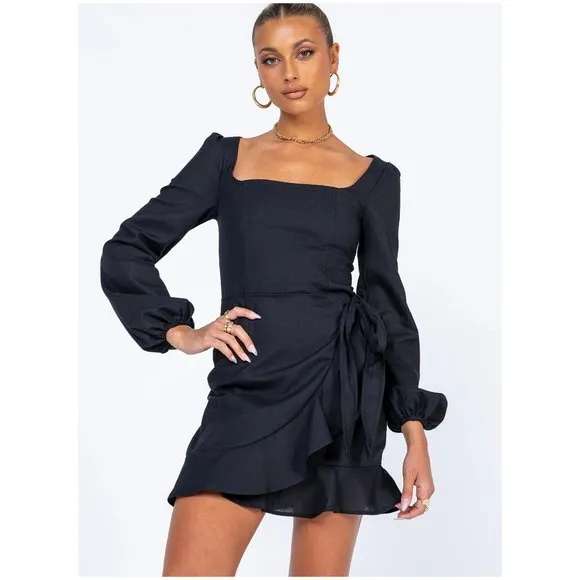 PRINCESS POLLY The Villa Mini Dress Black sz 4 NEW Women's