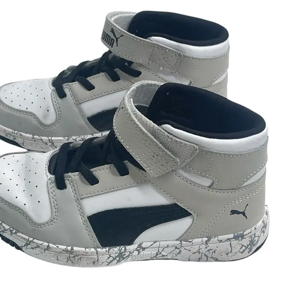 PUMA Rebound Mid Layup Marble Little Boys WHITE-BLACK Basketball Shoes 13C