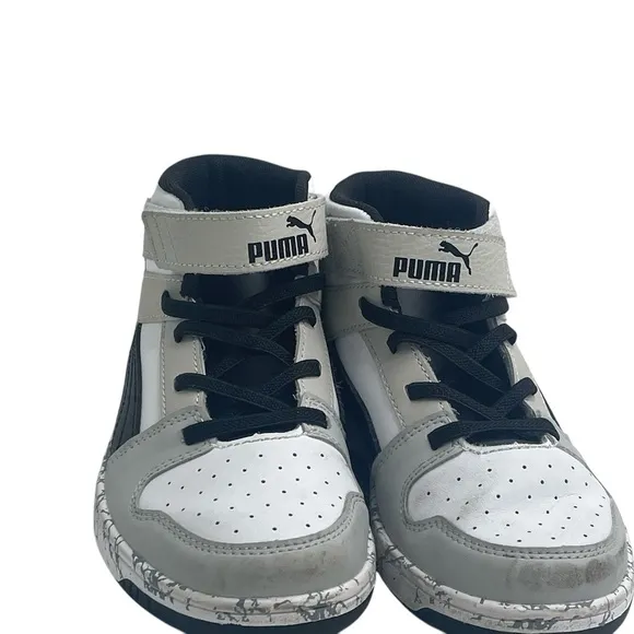 PUMA Rebound Mid Layup Marble Little Boys WHITE-BLACK Basketball Shoes 13C