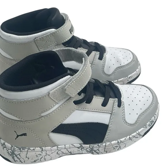 PUMA Rebound Mid Layup Marble Little Boys WHITE-BLACK Basketball Shoes 13C