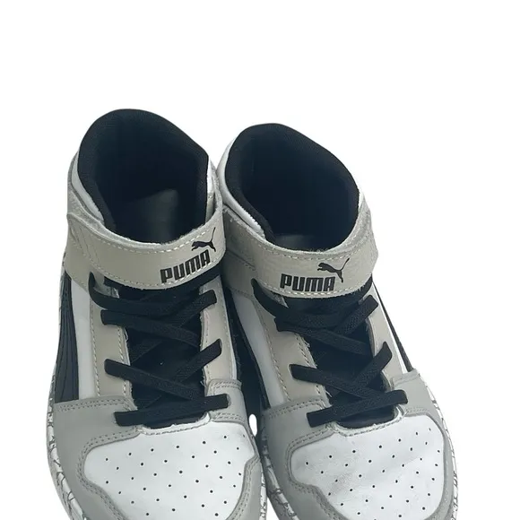 PUMA Rebound Mid Layup Marble Little Boys WHITE-BLACK Basketball Shoes 13C