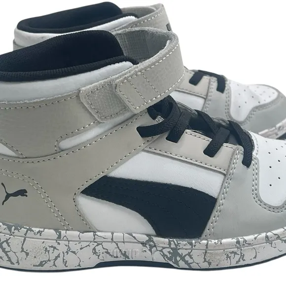 PUMA Rebound Mid Layup Marble Little Boys WHITE-BLACK Basketball Shoes 13C