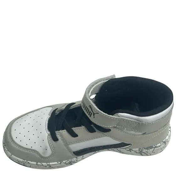 PUMA Rebound Mid Layup Marble Little Boys WHITE-BLACK Basketball Shoes 13C