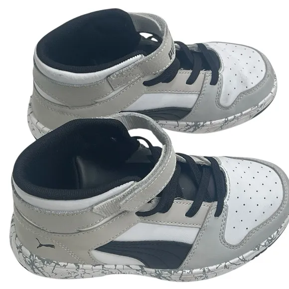 PUMA Rebound Mid Layup Marble Little Boys WHITE-BLACK Basketball Shoes 13C
