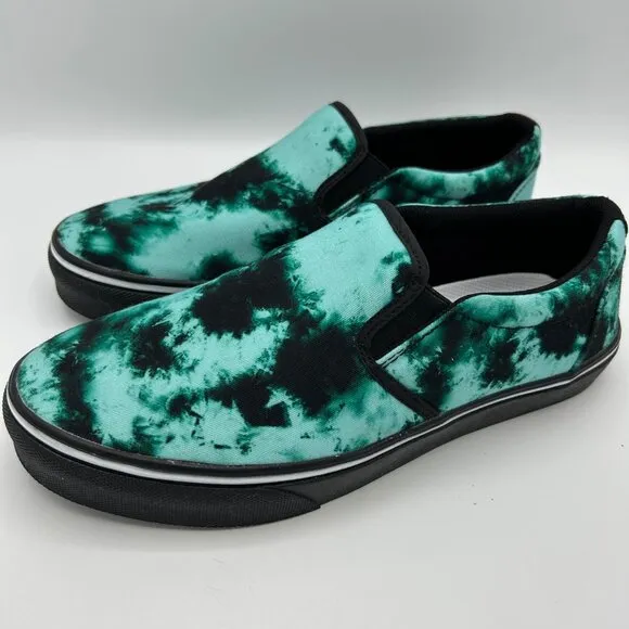 RAAD Shop Slip-On Tie-Dye Aqua Black Canvas Shoes Size 9W