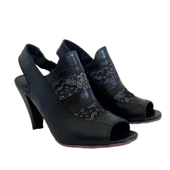 Rachel Comey Women's Black Lace Leather Slingback Sandals Shoes 7