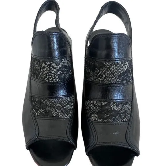 Rachel Comey Women's Black Lace Leather Slingback Sandals Shoes 7
