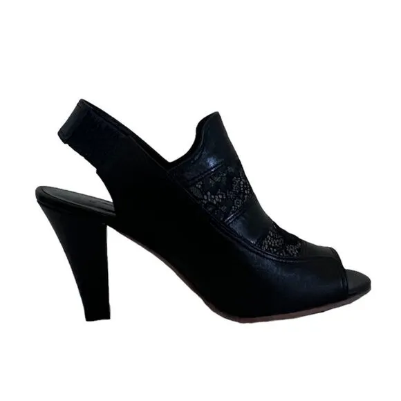 Rachel Comey Women's Black Lace Leather Slingback Sandals Shoes 7