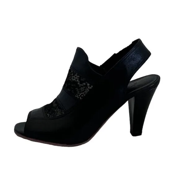 Rachel Comey Women's Black Lace Leather Slingback Sandals Shoes 7
