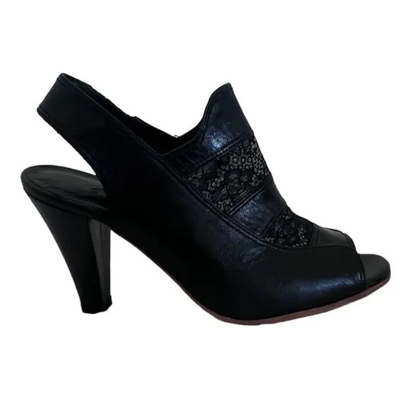 Rachel Comey Women's Black Lace Leather Slingback Sandals Shoes 7