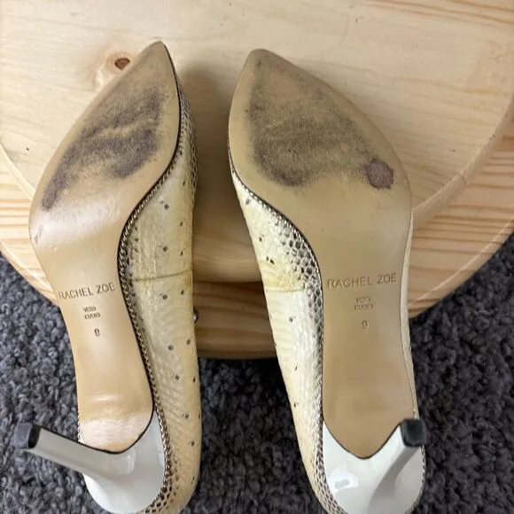 Rachel Zoe Snakeskin Heels Womens 9 Leather Tan Brown Stiletto Slip On Point Toe