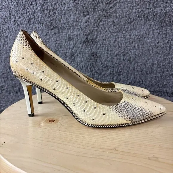 Rachel Zoe Snakeskin Heels Womens 9 Leather Tan Brown Stiletto Slip On Point Toe