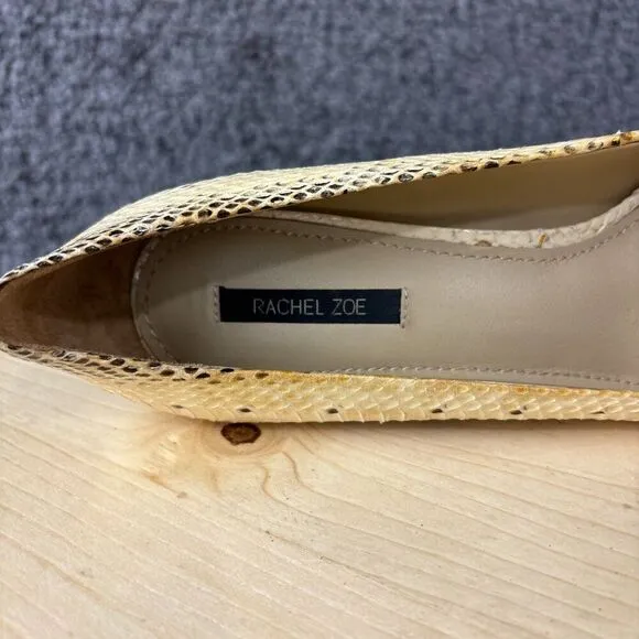 Rachel Zoe Snakeskin Heels Womens 9 Leather Tan Brown Stiletto Slip On Point Toe