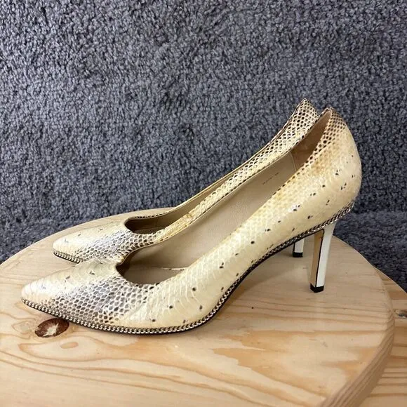 Rachel Zoe Snakeskin Heels Womens 9 Leather Tan Brown Stiletto Slip On Point Toe