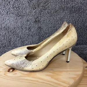 Rachel Zoe Snakeskin Heels Womens 9 Leather Tan Brown Stiletto Slip On Point Toe