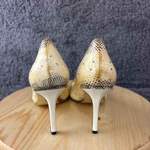 Rachel Zoe Snakeskin Heels Womens 9 Leather Tan Brown Stiletto Slip On Point Toe