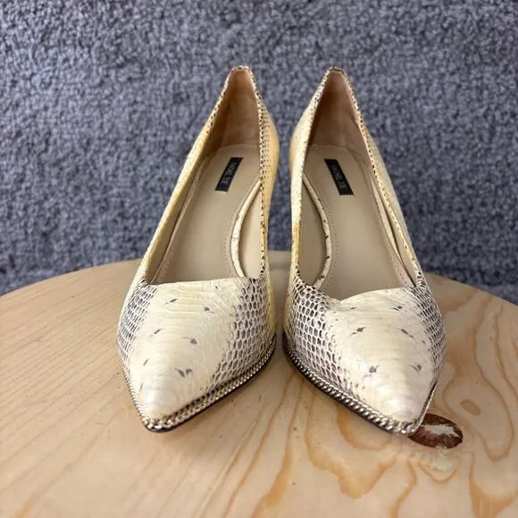 Rachel Zoe Snakeskin Heels Womens 9 Leather Tan Brown Stiletto Slip On Point Toe
