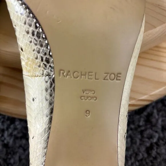 Rachel Zoe Snakeskin Heels Womens 9 Leather Tan Brown Stiletto Slip On Point Toe