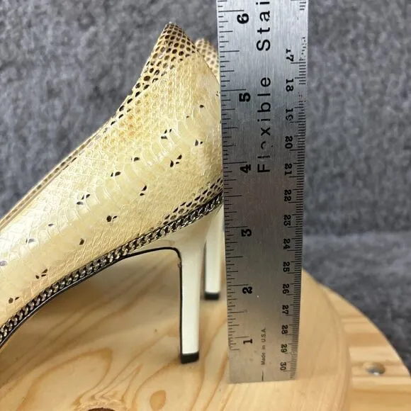Rachel Zoe Snakeskin Heels Womens 9 Leather Tan Brown Stiletto Slip On Point Toe