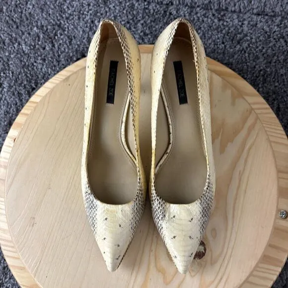 Rachel Zoe Snakeskin Heels Womens 9 Leather Tan Brown Stiletto Slip On Point Toe