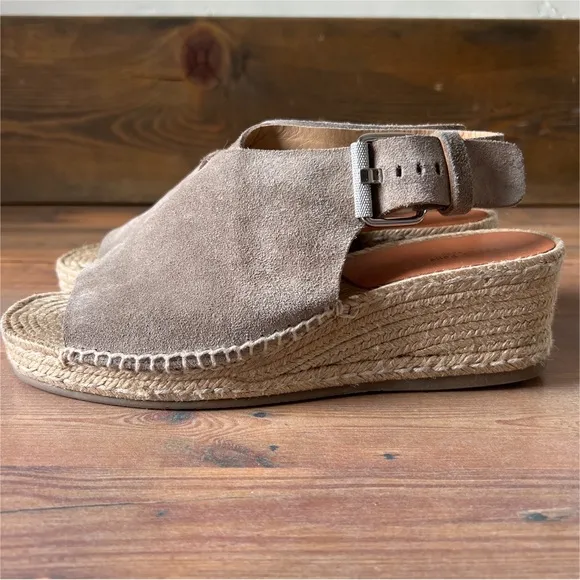 Rag &amp; Bone Sienna Wedge Espadrille Sandals size 38.5 US 8.5 Taupe Suede Summer
