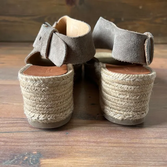 Rag &amp; Bone Sienna Wedge Espadrille Sandals size 38.5 US 8.5 Taupe Suede Summer
