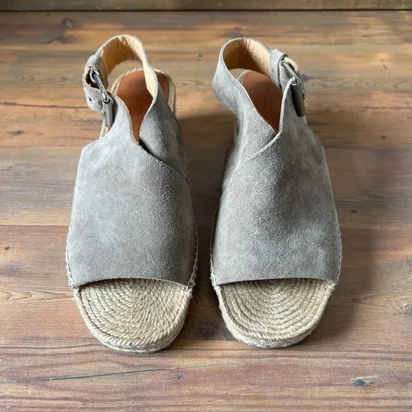 Rag &amp; Bone Sienna Wedge Espadrille Sandals size 38.5 US 8.5 Taupe Suede Summer