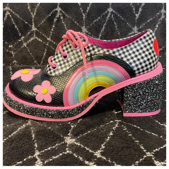 RAINBOWS &amp; LOVE IRREGULAR CHOICE 70S PLATFORMS