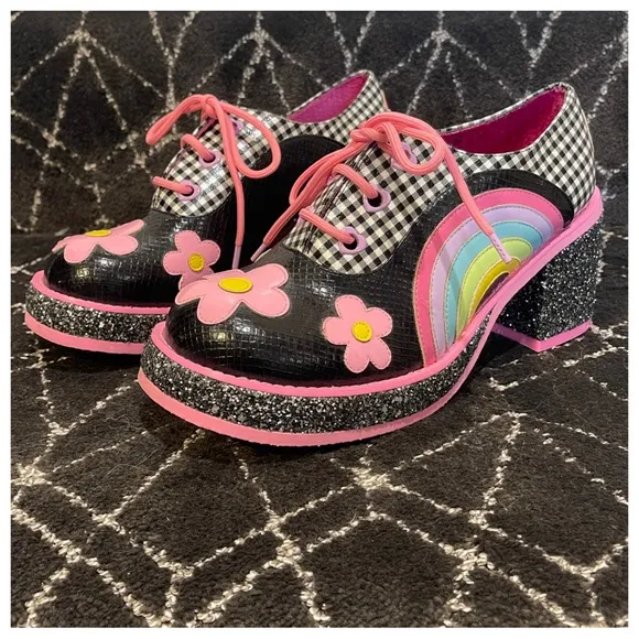 RAINBOWS &amp; LOVE IRREGULAR CHOICE 70S PLATFORMS