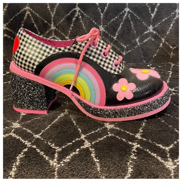 RAINBOWS &amp; LOVE IRREGULAR CHOICE 70S PLATFORMS
