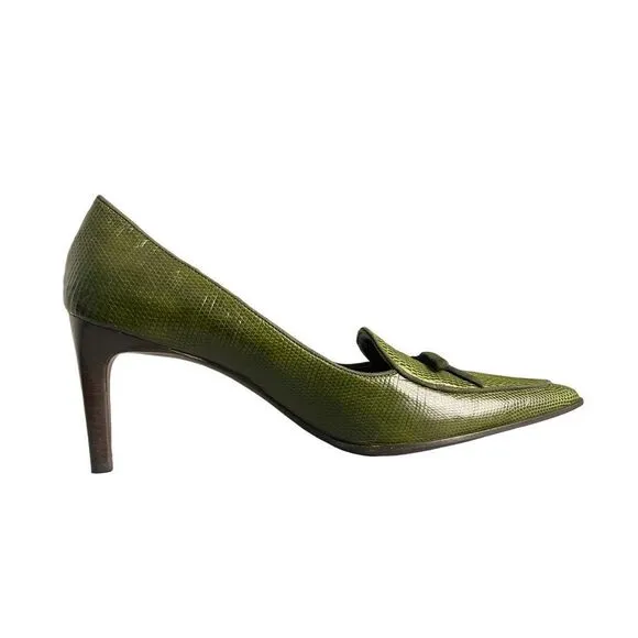 RALPH‎ LAUREN COLLECTION PURPLE LABEL | GREEN SNAKESKIN GENUINE LEATHER PUMPS 6B
