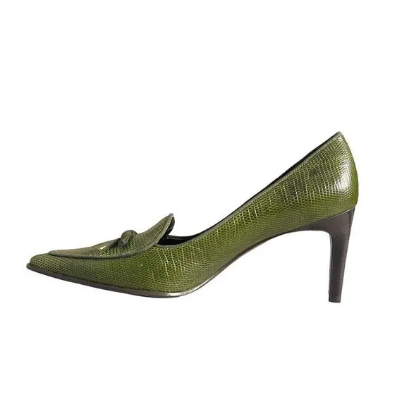 RALPH‎ LAUREN COLLECTION PURPLE LABEL | GREEN SNAKESKIN GENUINE LEATHER PUMPS 6B