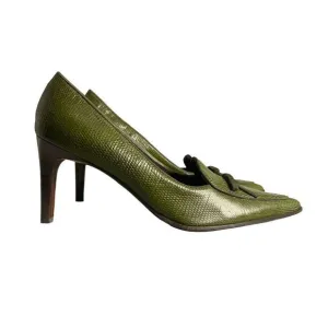RALPH‎ LAUREN COLLECTION PURPLE LABEL | GREEN SNAKESKIN GENUINE LEATHER PUMPS 6B