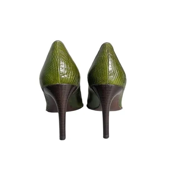 RALPH‎ LAUREN COLLECTION PURPLE LABEL | GREEN SNAKESKIN GENUINE LEATHER PUMPS 6B