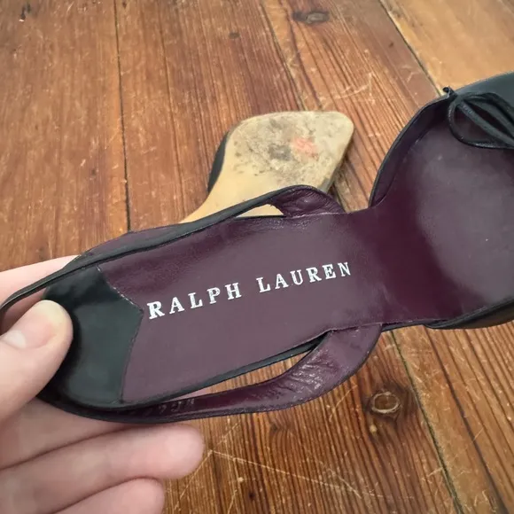 Ralph Lauren PURPLE LABEL Black Leather Pointed Toe Stiletto Heels Pumps, 8.5