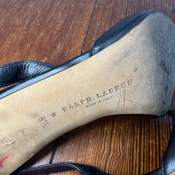 Ralph Lauren PURPLE LABEL Black Leather Pointed Toe Stiletto Heels Pumps, 8.5