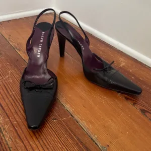 Ralph Lauren PURPLE LABEL Black Leather Pointed Toe Stiletto Heels Pumps, 8.5