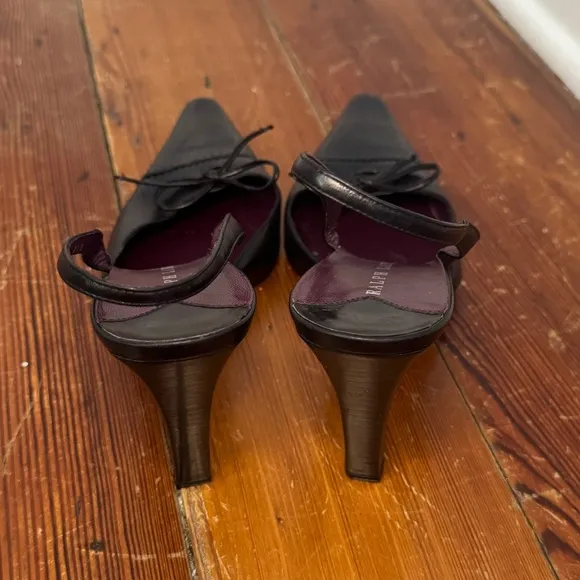 Ralph Lauren PURPLE LABEL Black Leather Pointed Toe Stiletto Heels Pumps, 8.5