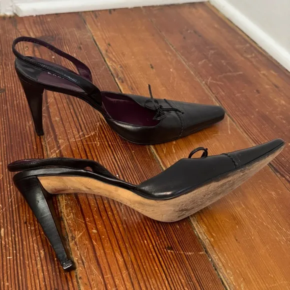 Ralph Lauren PURPLE LABEL Black Leather Pointed Toe Stiletto Heels Pumps, 8.5